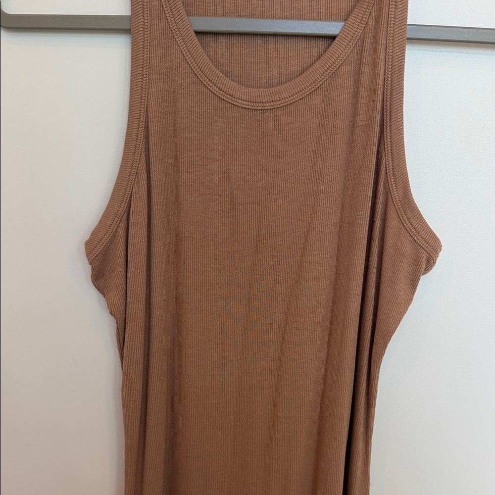 Tan Sleeveless Ribbed Dress - Picture 2 of 2